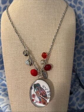 DaVinci Red and Orange Faceted Bead Owl Pendant Necklace